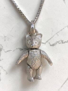 🐻 Vintage Sterling Articulated Bear Pendant Necklace